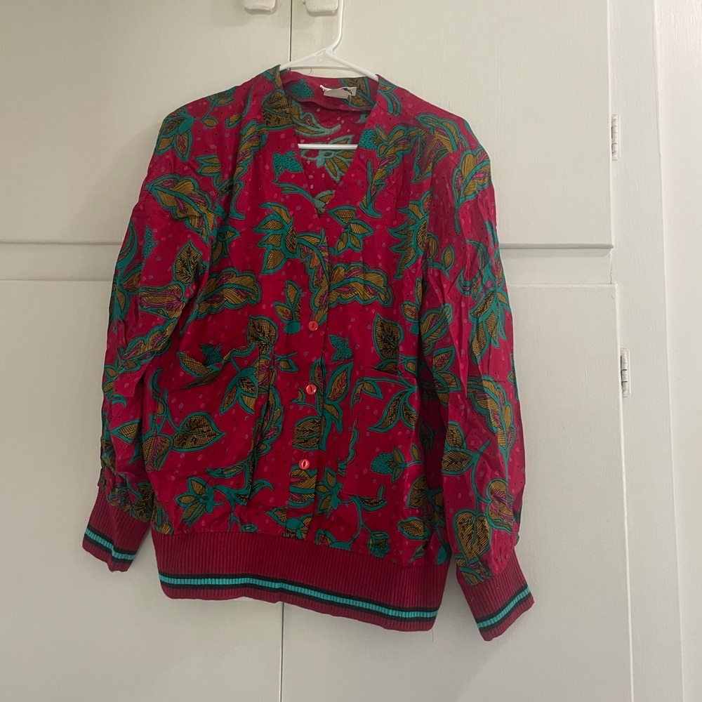 Vintage Evanna Red and Green Patterned Blouse